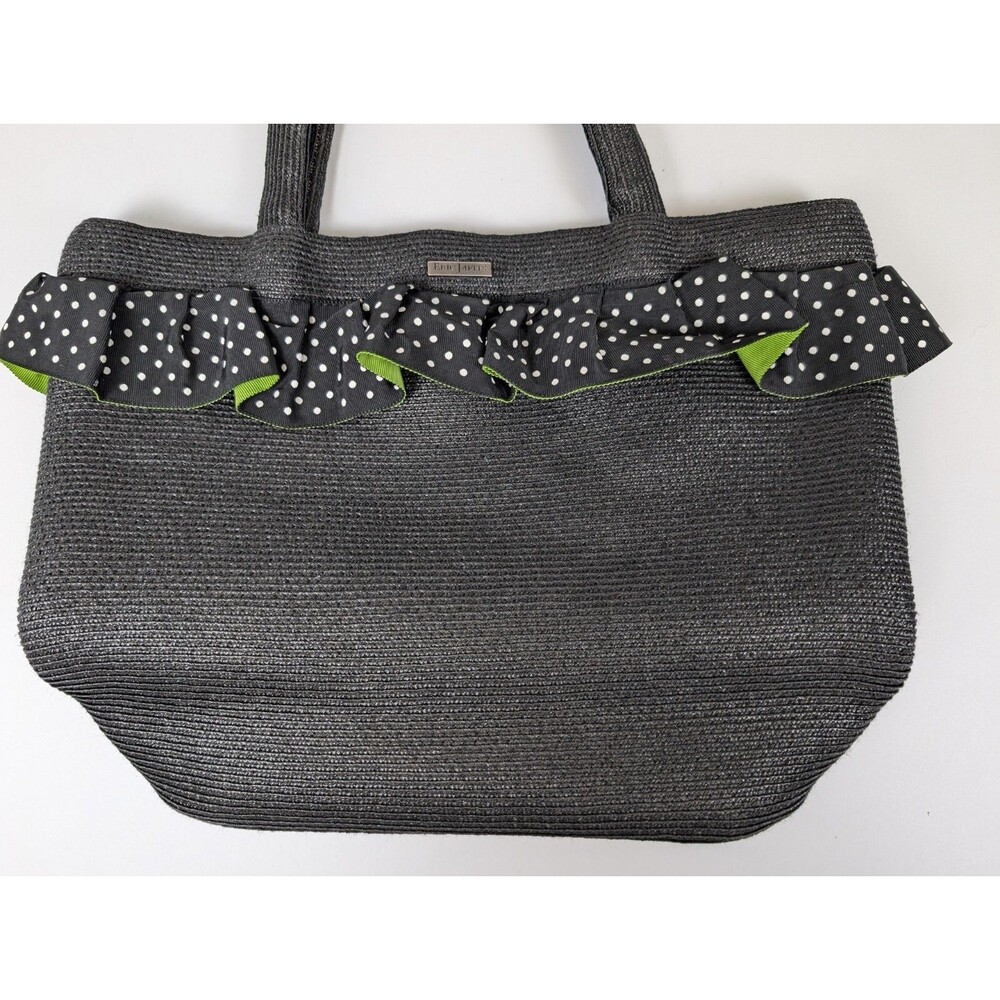 Eric Javits New York Handbag Woven Ruffle Polka Dot Trim Black Snap Clean! - Picture 4 of 15